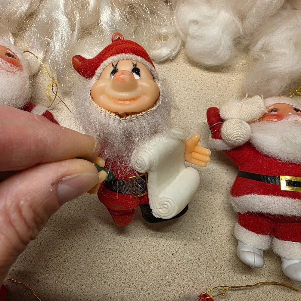 Lot of Vintage Santa Christmas Ornaments 9pc Red White Mid Century Retro, Rubber